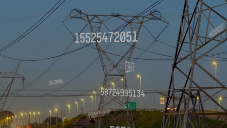 animation of digital data processing over electric pylons