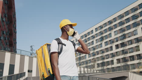 delivery person talking on phone