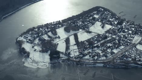 drone aerial views of the keller national park in winter