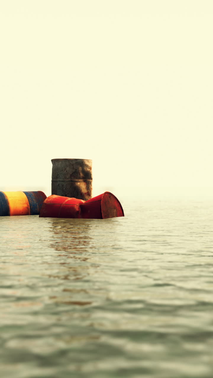 Rusty Oil Drums Floating in the Ocean