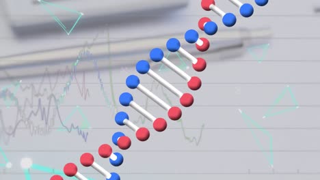 데이터 처리 및 dna 스트랜드의 애니메이션, 계산기 및 펜