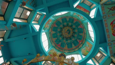 orbiting around a beautiful high ceiling of a ukrainian catholic church in chicago, illinois, usa