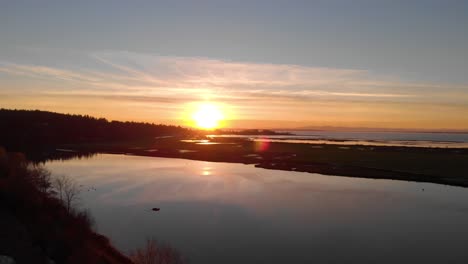 Drone-4K-Footage-Historic-Stewart-Farm-Beautiful-Dark-Eerie-Strange-and-Mysterious-Dusk-Sunset-over-Water