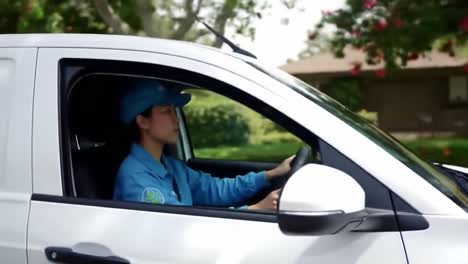 a focused driver in a white vehicle: capturing the essence of calm and determination on the road in an urban environment