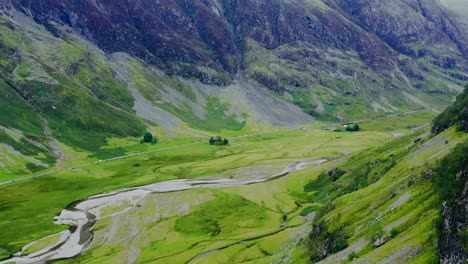 Aerial-Drone-Shot-of-Road-Through-the-Glen-Coe-Hills-02