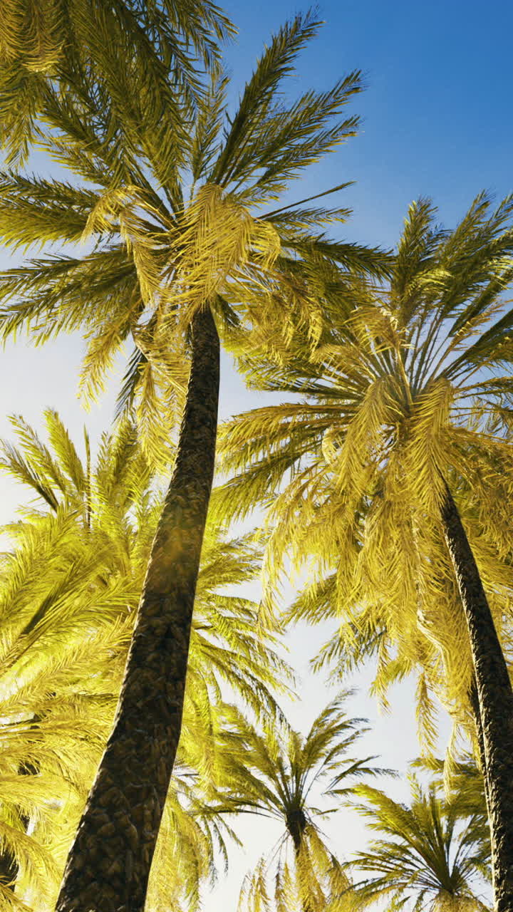 Luminous palms stretching upwards amidst vibrant tropical greenery
