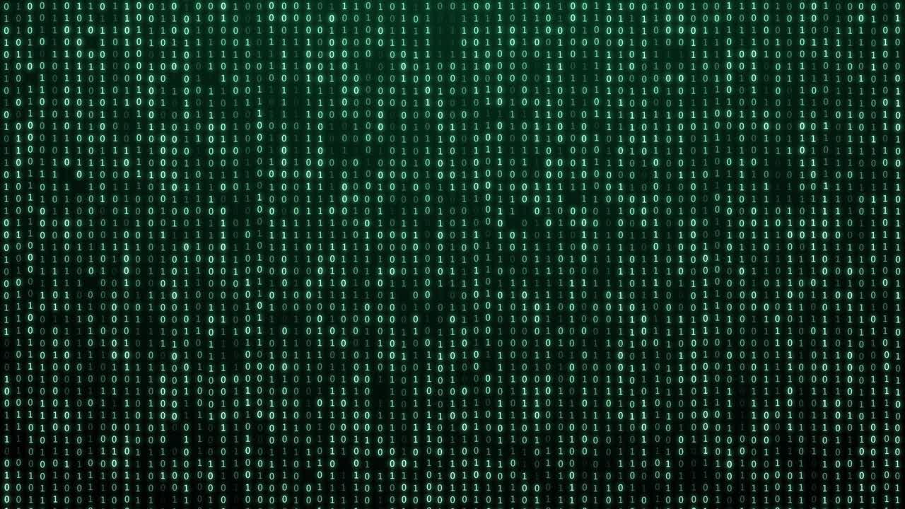 Abstract futuristic cyberspace with binary code, matrix animated background with digits. Programming code, mining cryptocurrency and bitcoin concept looped animation. Web development, virtual space