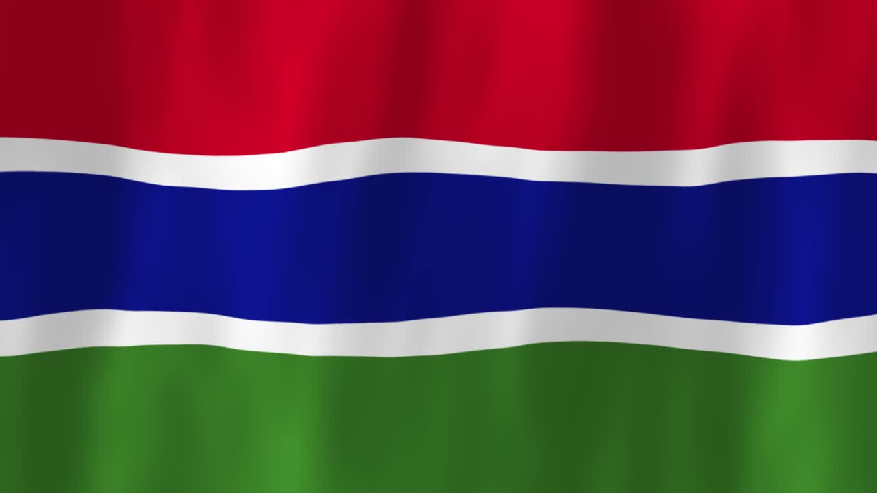 The Gambia flag country animation 3D symbol design waving in wind movement national patriotism world culture emblem banner republic West Africa stripes red blue white green