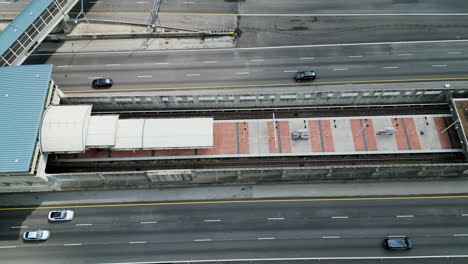 high angle view of vehicles driving on multilane expressway in city