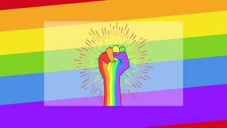 Animation-of-rainbow-fist-over-rainbow-stripes