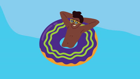 hombre afro relajándose en animación flotante
