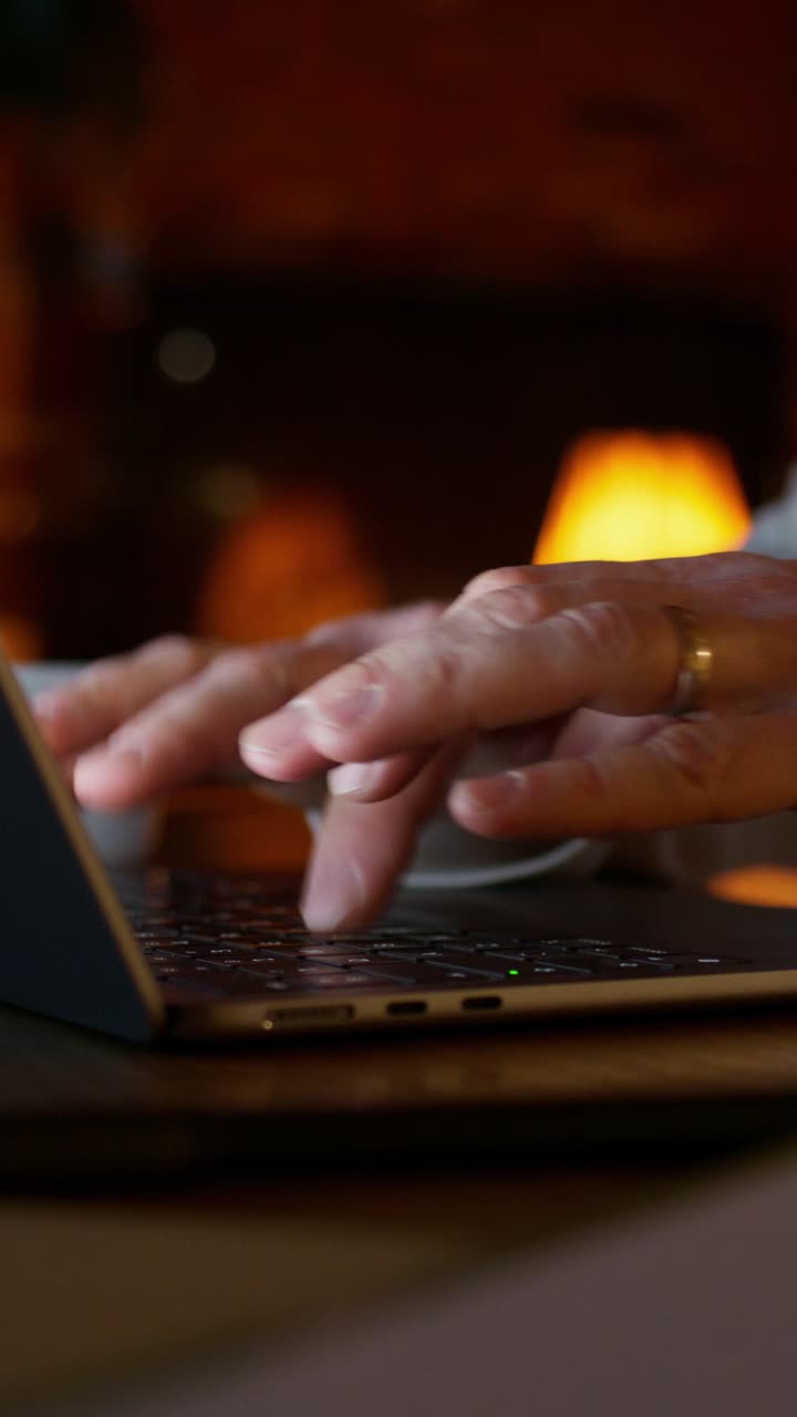 persona que trabaja en una computadora portátil por la noche