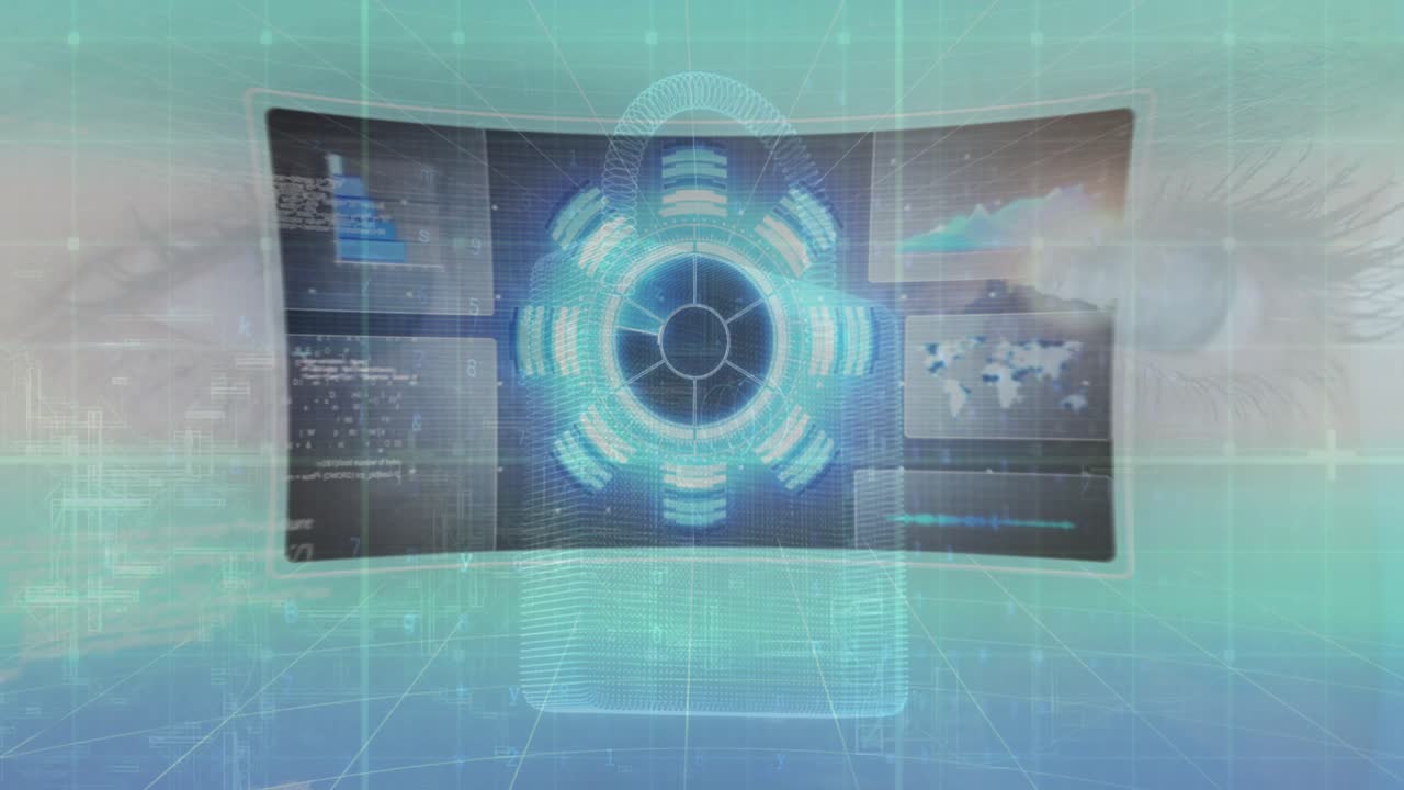 Animation of data processing over female eyes