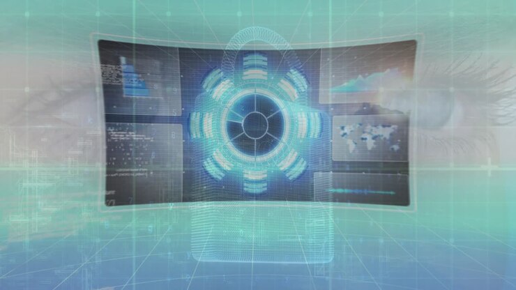 Animation af databehandling over kvindelige øjne
