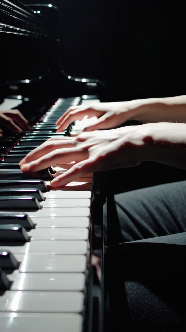 피아노를 연주하는 손의 클로즈업