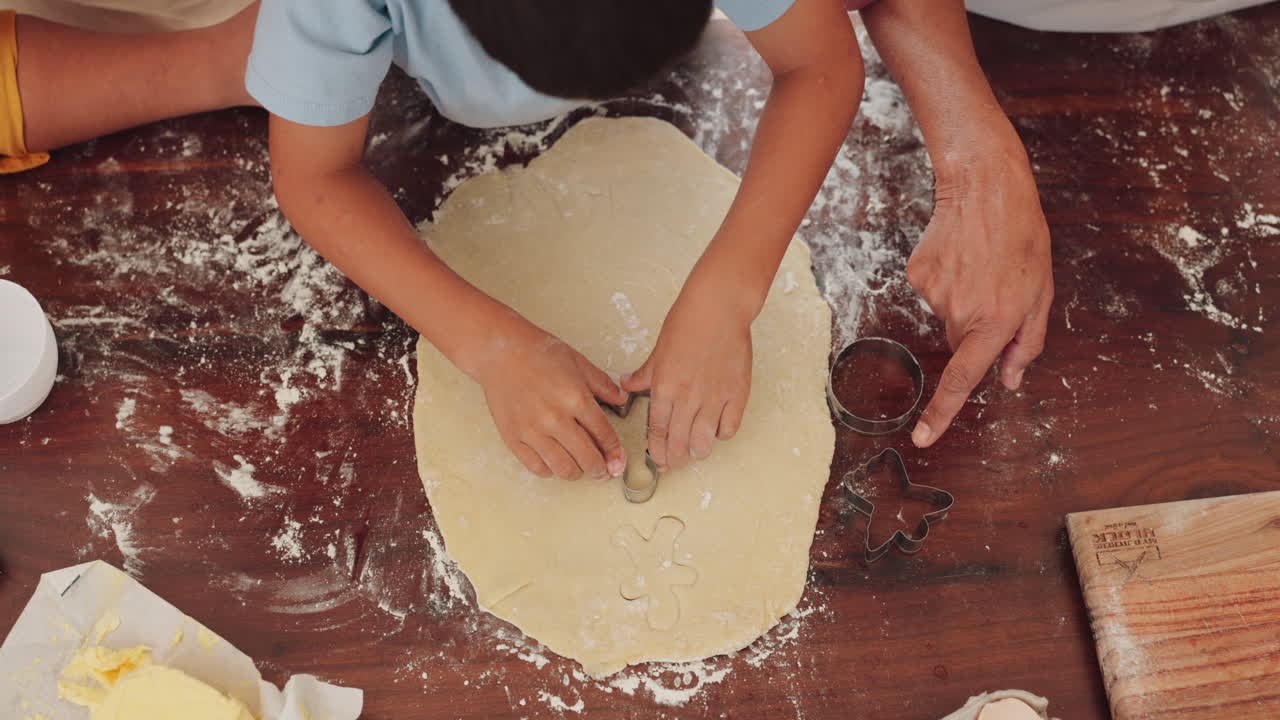 Dough, kitchen and closeup of family baking