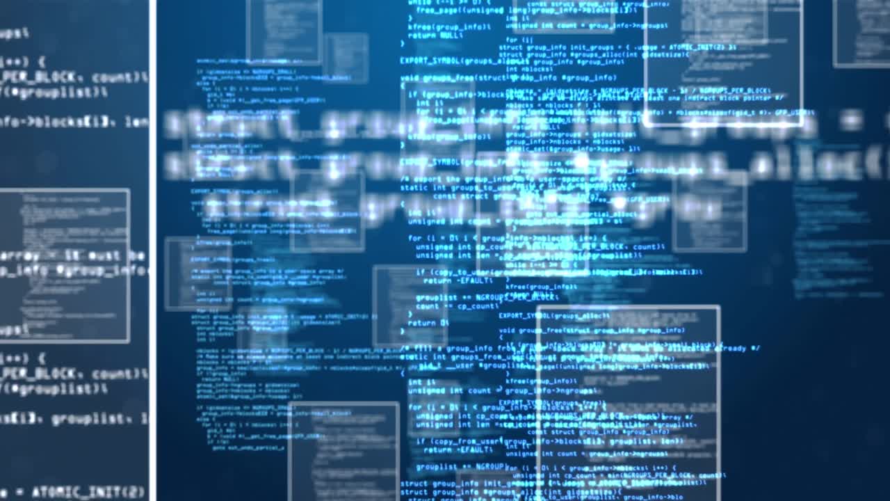 Animation of data processing over black background