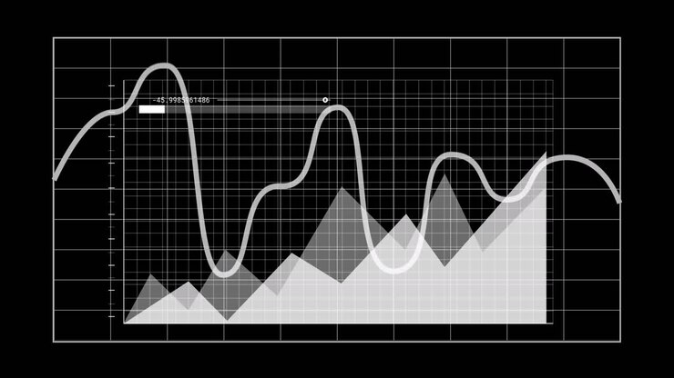 Animation of financial data processing over grid background