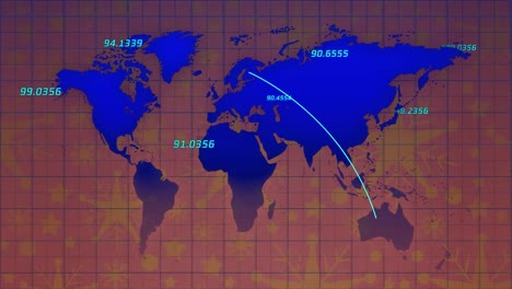 animation of world map and grid over orange background