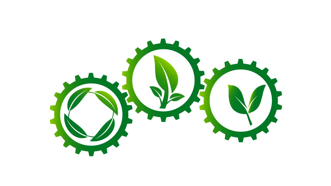 establezca tres engranajes y el logotipo de la hoja en el círculo con gráfico de movimiento de resolución 4k