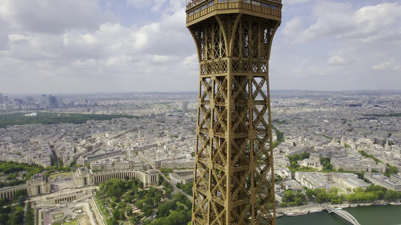 Aerial view of the Eiffel Tower and Paris cityscape