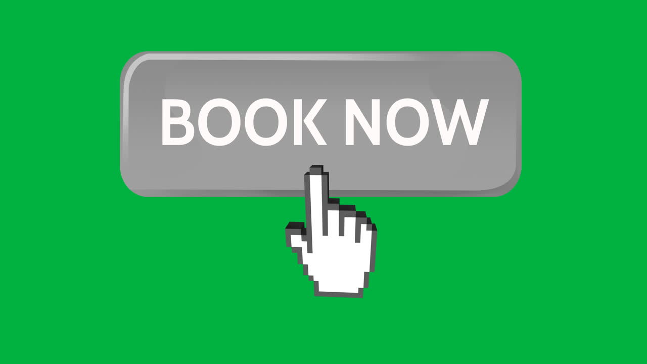 Book now button with pointing hand 4k