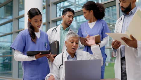 angry, laptop and doctors with boss in meeting