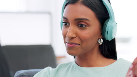 Tablet,-headphones-and-woman-talking-on-a-video