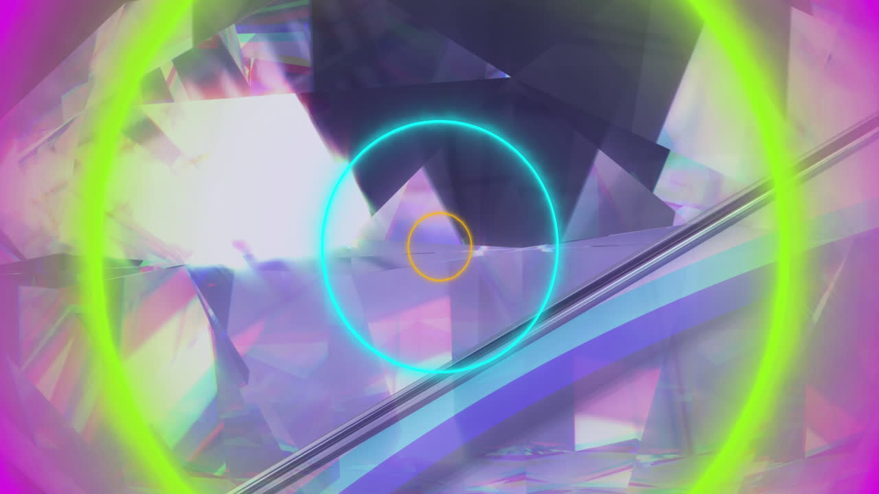 큐브 위의 다채로운 네온 원의 애니메이션