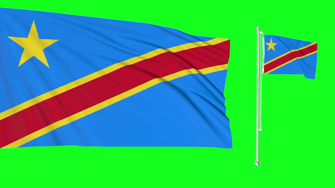 pantalla verde bucle de la república democrática del congo dos banderas agitando el mástil de la bandera 3d