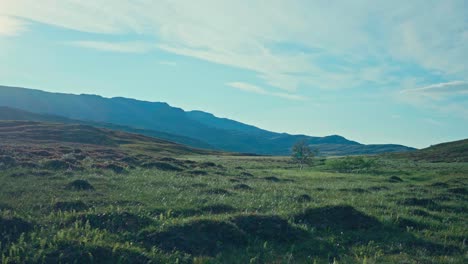scenic fields and mountains, kokelv, norway - wide shot