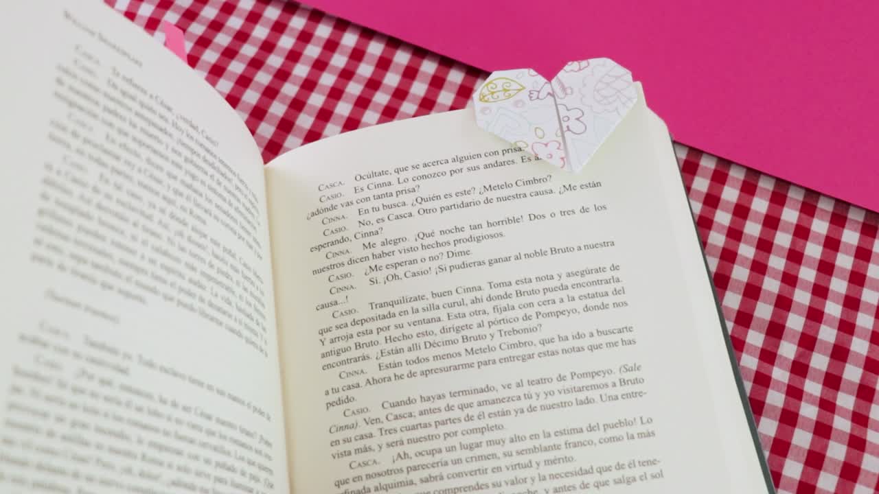 Book page with handmade bookmark, paper crafts