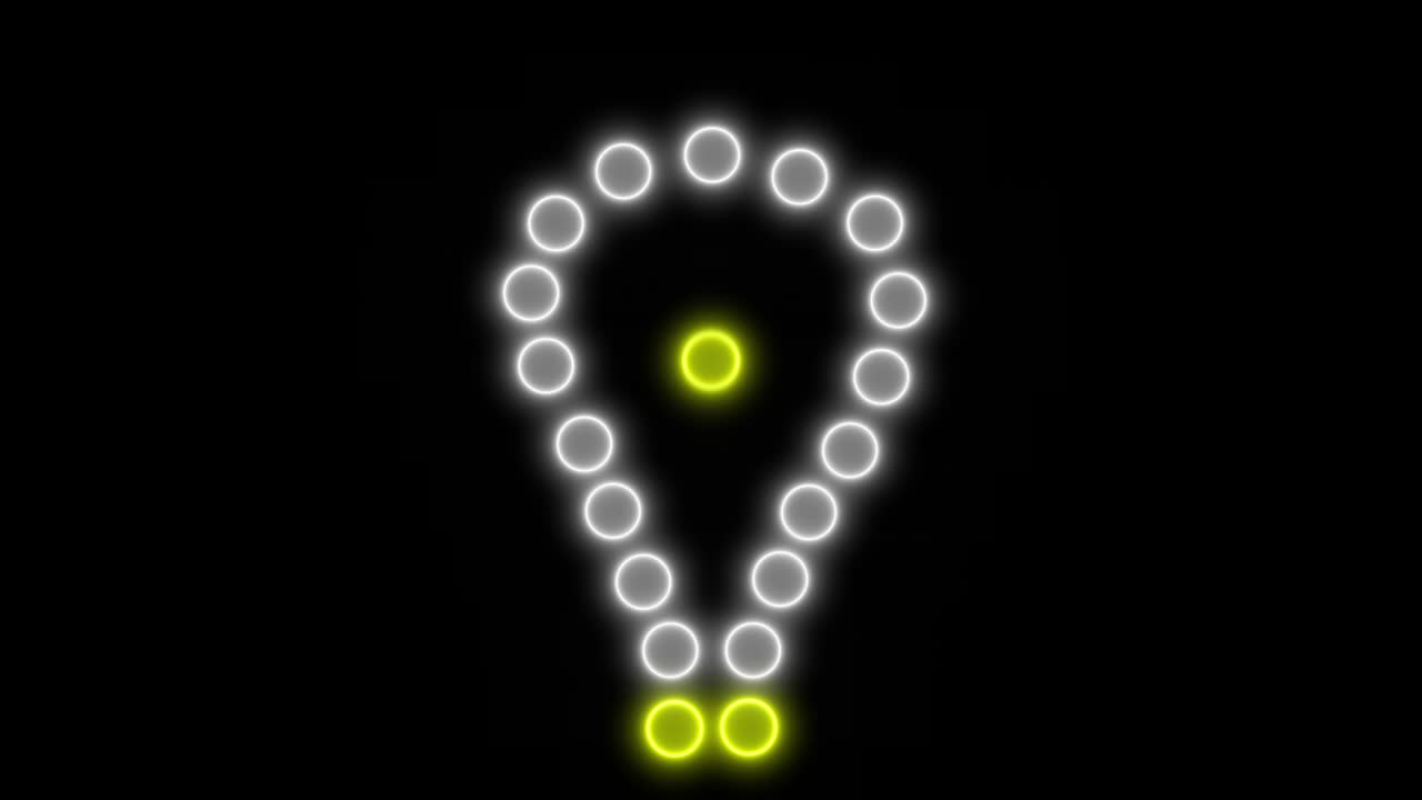 animación de neón del signo de interrogación y la bombilla.