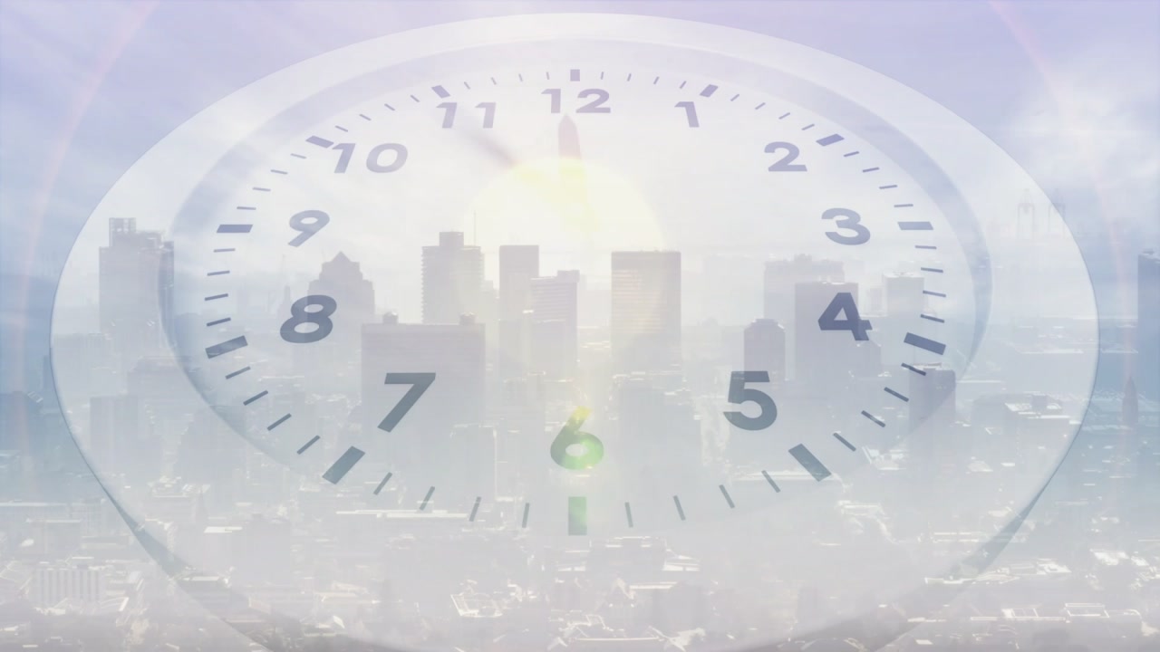 Analog clock rotating clockwise as moon turning into sun flare, hands sweeping showing time passing