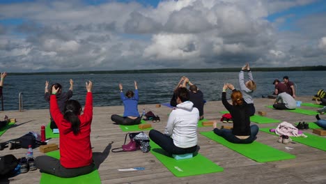 yoga session by the lake