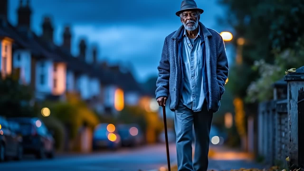 지이를 들고 거리를 고 있는 남자