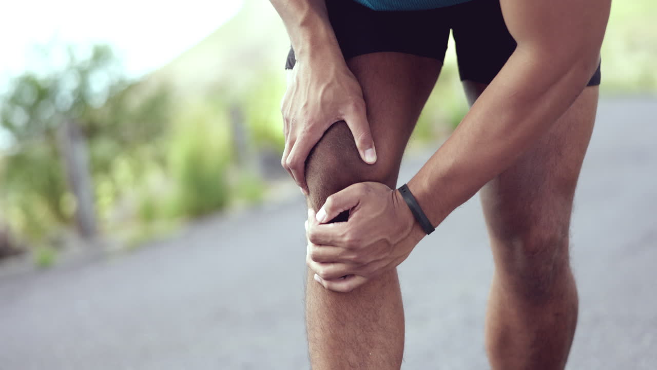 Injury, hurt and man with knee pain