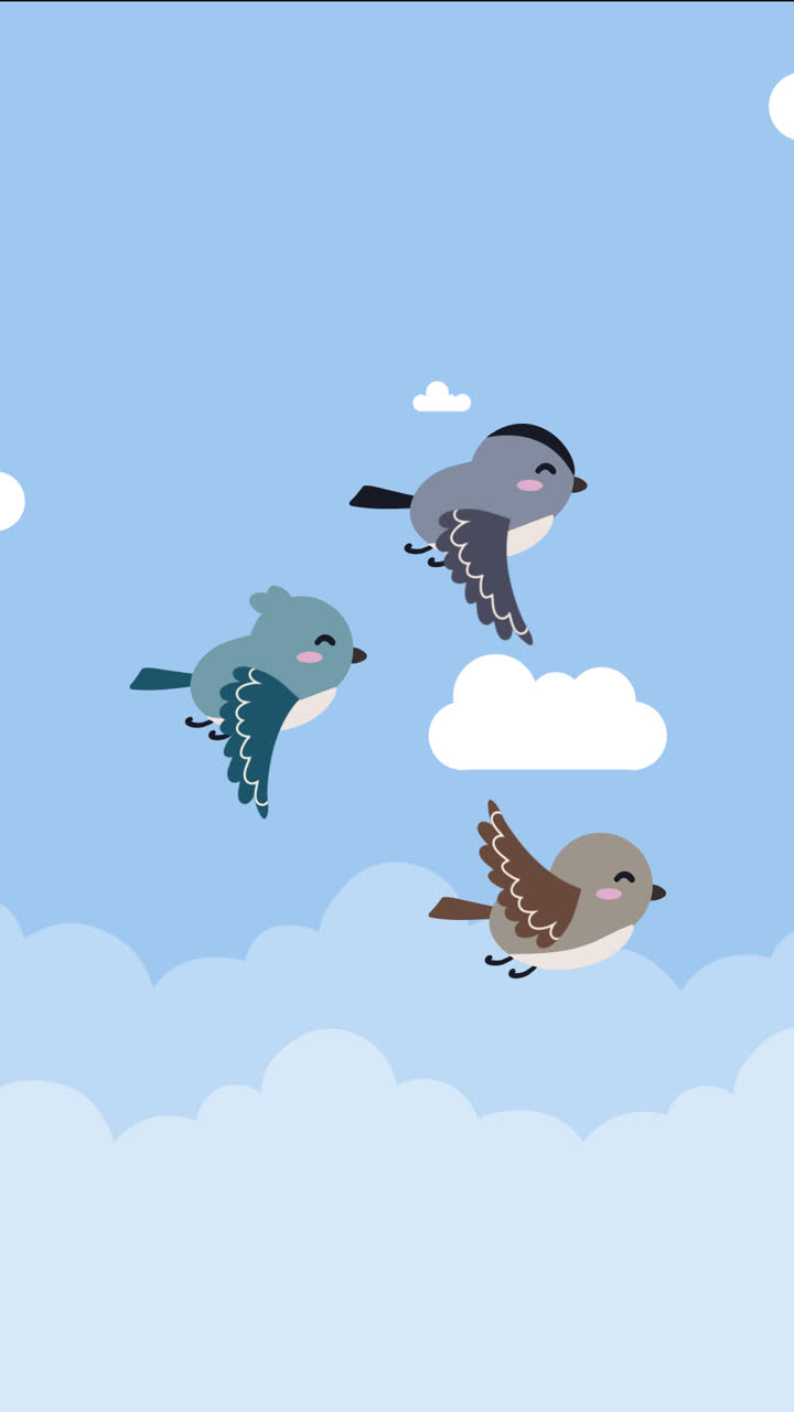 An animation of a Flat flying bird background