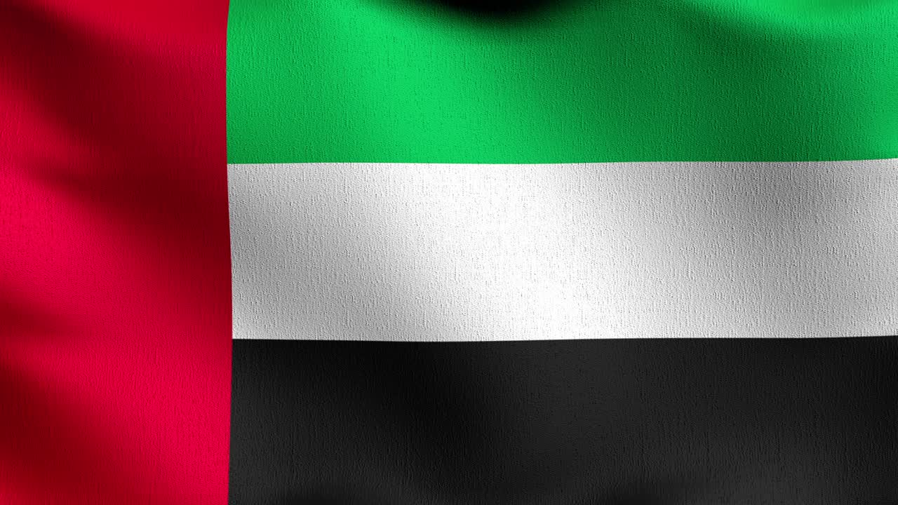 bucle sin costura 4k vdo. bandera nacional de los emiratos árabes unidos soplando en el viento aislado. diseño abstracto patriótico oficial. ilustración de renderización 3d del símbolo de señal ondulante.