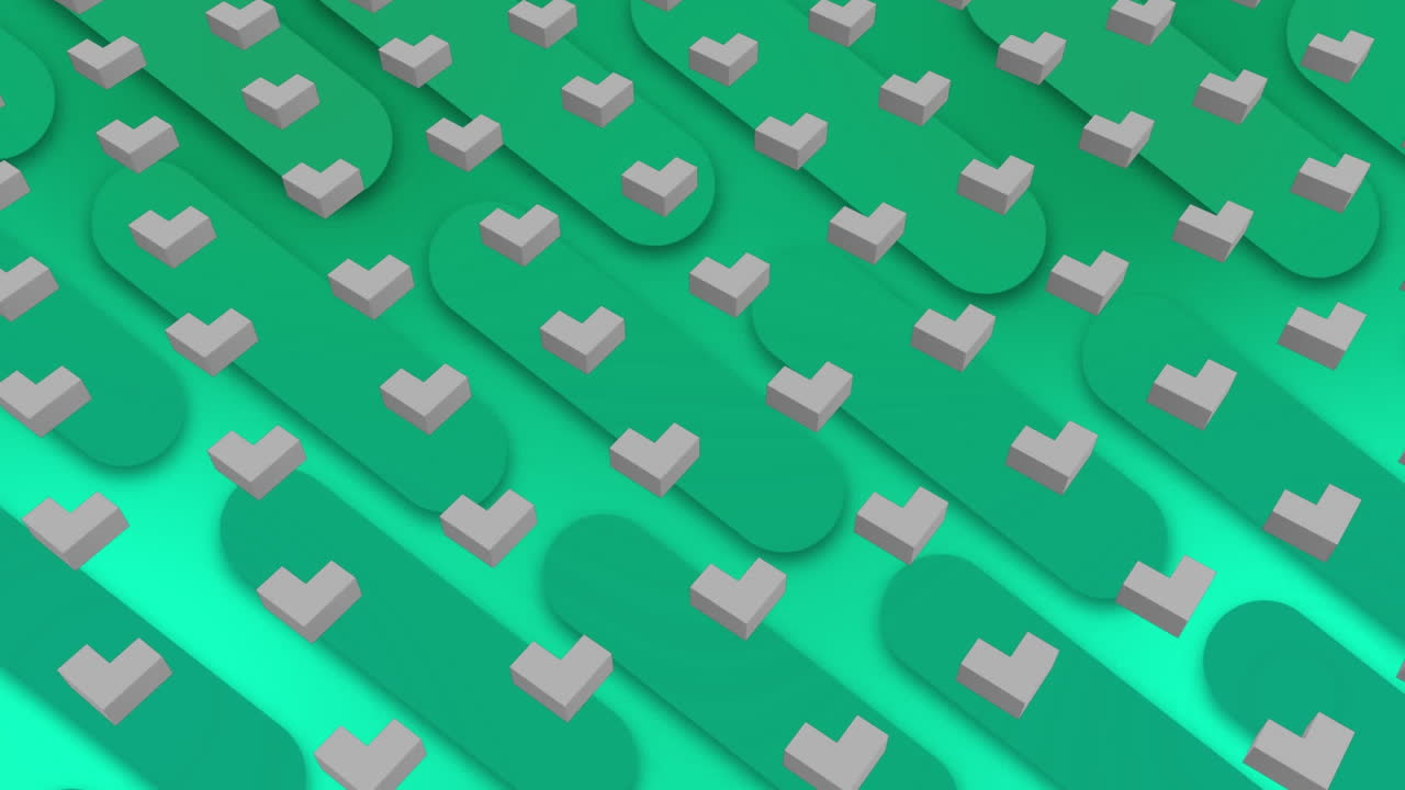 추상적인 3d 모양과 텍스처 모양의 애니메이션, 녹색 배경에 대한 원활한 패턴