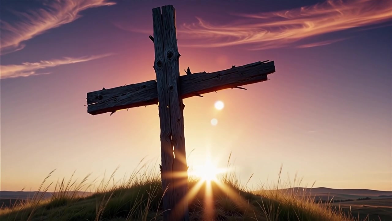 Croce Cristiana Luce Celestiale Sfondo per il Culto.