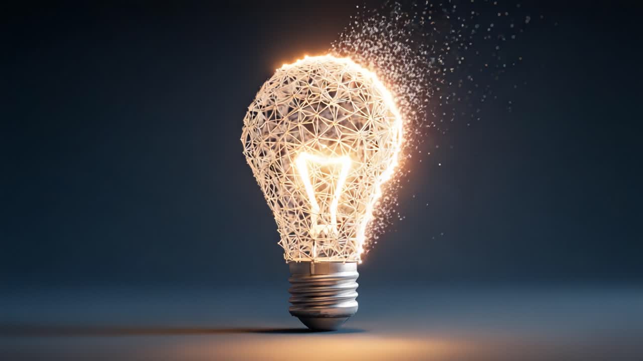 Illuminating Transformation: A Vibrant Light Bulb Emerging from Static and Spark, Showcasing Creativity and Innovation through Dynamic Design and Conceptual Artistry