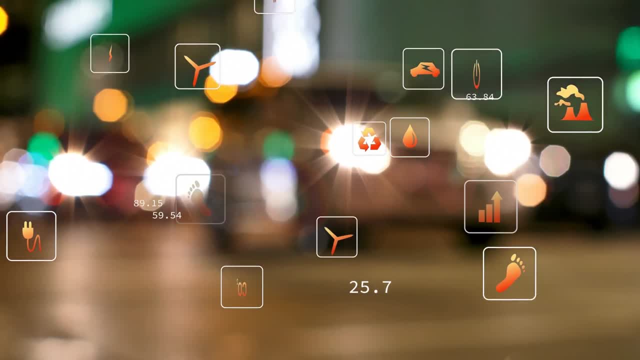 빨간 신호와 거리를 가로지르는 사람들 때문에 멈춘 차량 위의 광장에서 아이콘의 애니메이션