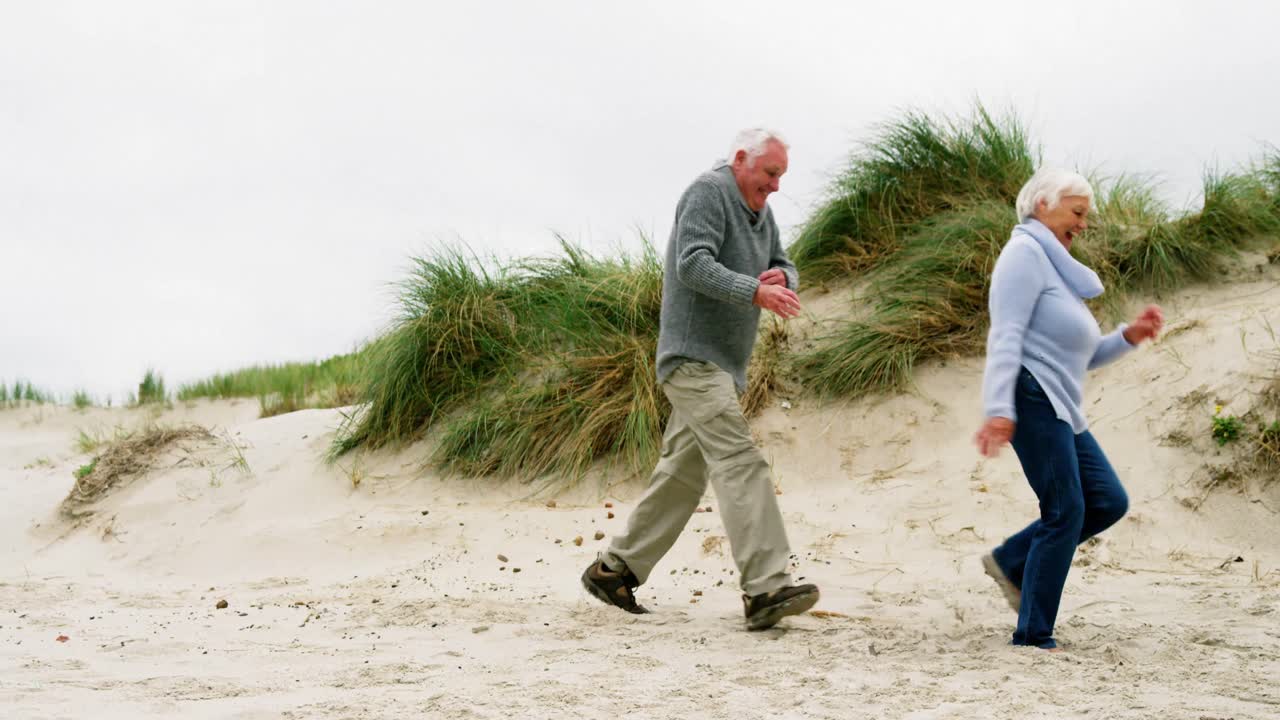 행복한 고등 부부가 즐거움을 나누고 있습니다.