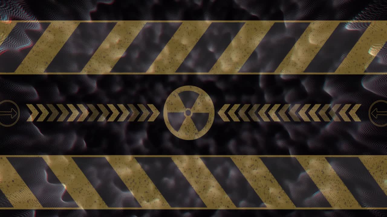 검은색 배경의 모양 위에 방사능 기호의 애니메이션