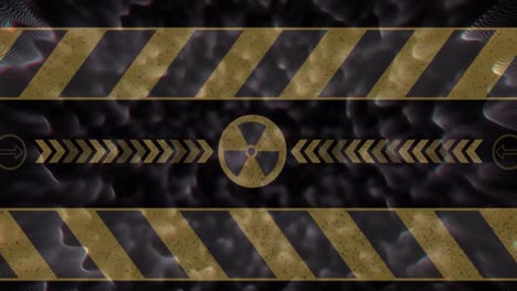 animación de un símbolo radiactivo sobre formas sobre un fondo negro