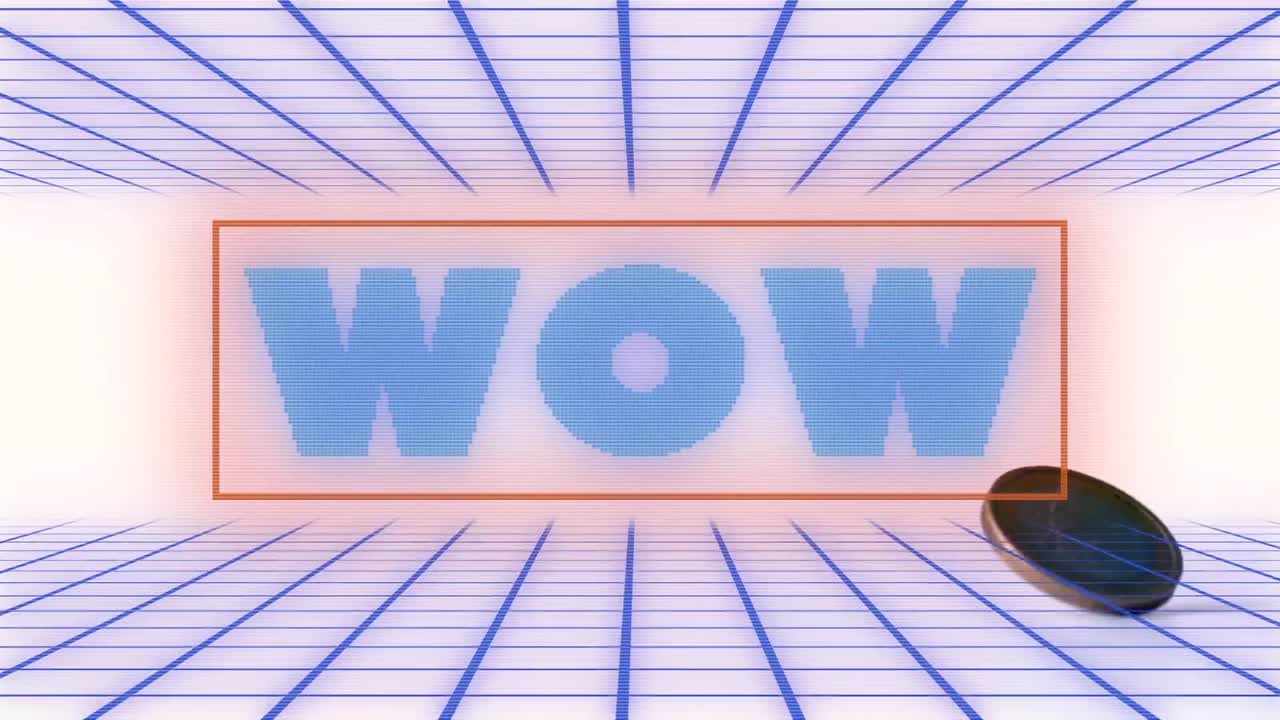 동전과 모양 위에 와우 텍스트의 애니메이션