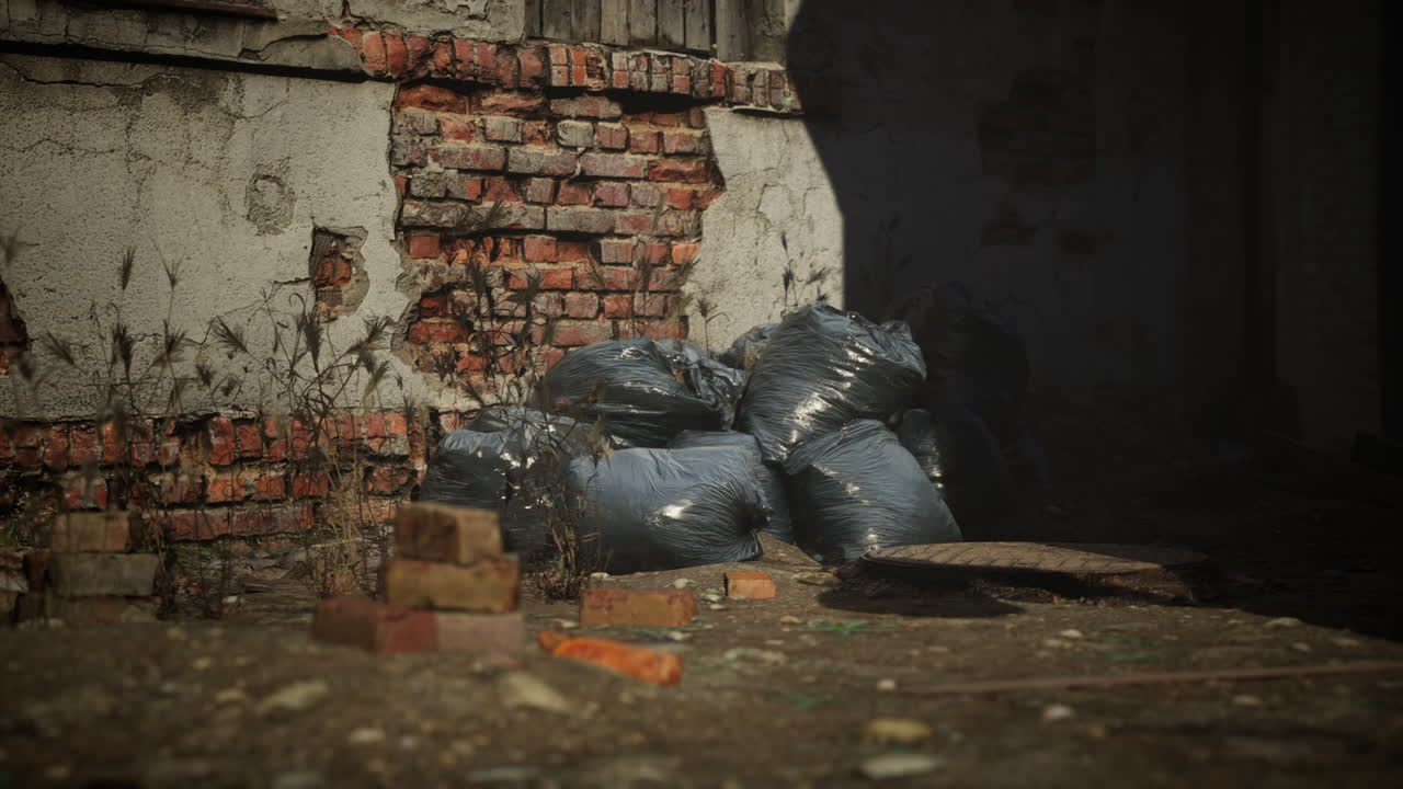 산업 지구 에 있는 콘크리트 폐허 와 함께 버려진 공장