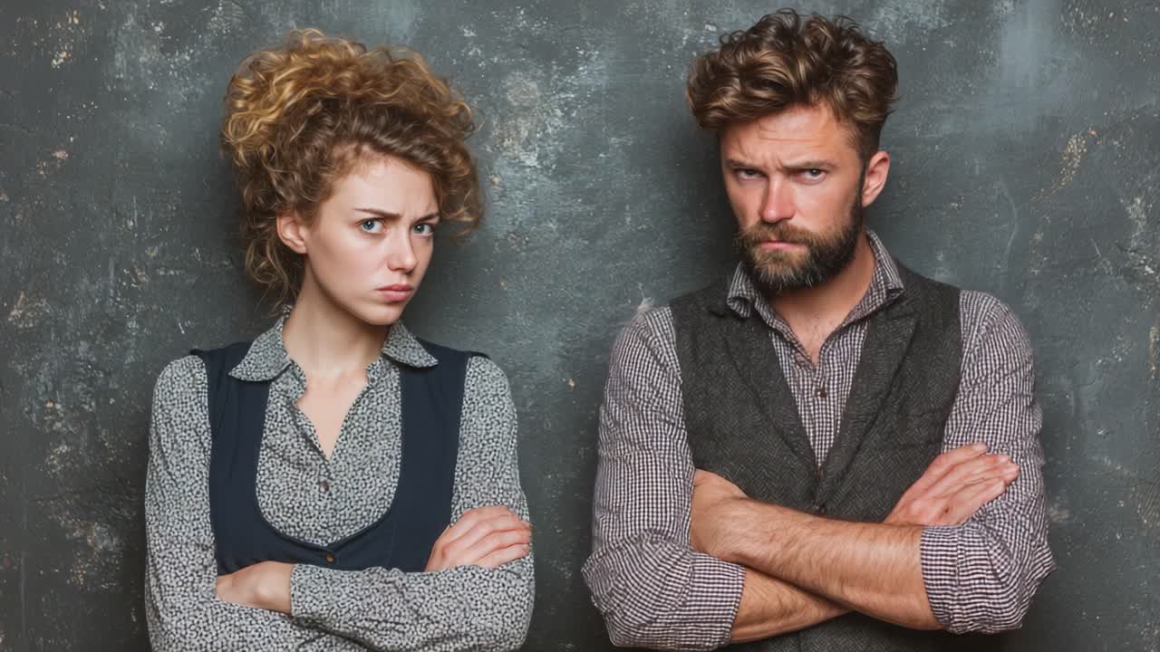 Tension and Discontent: A Visual Reflection of Conflict between Two Individuals in a Modern, Stylish Setting Captured in Contrasting Expressions and Body Language