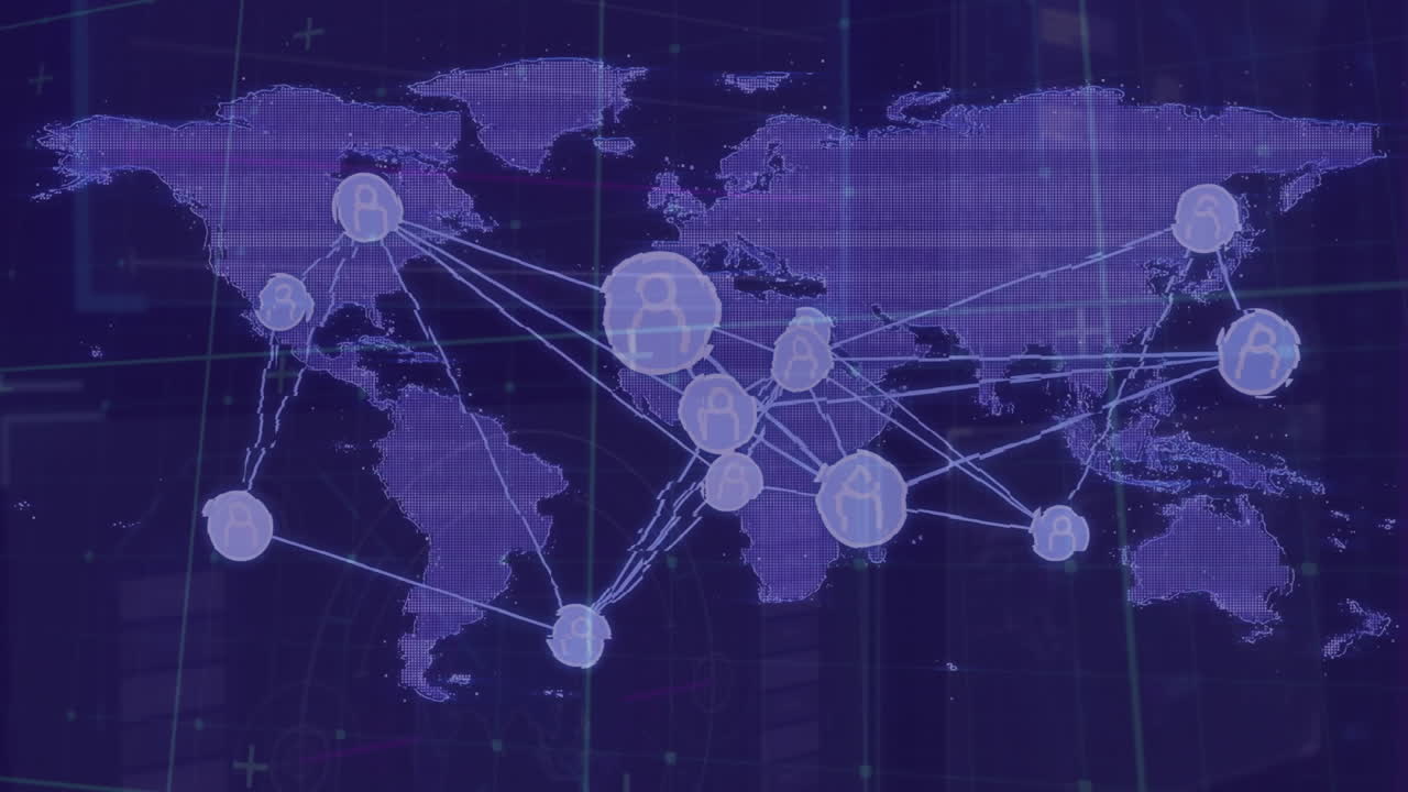 Animation of network of connections with icons over world map